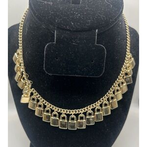 Charming Charlie Gold Tone Locks Padlock Lock Charms Necklace Adjustable 8" - 9"